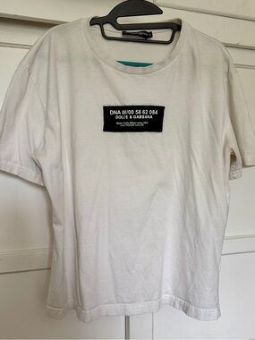 Dolce & Gabbana White Short Sleeve Tee with Black Logo Patch